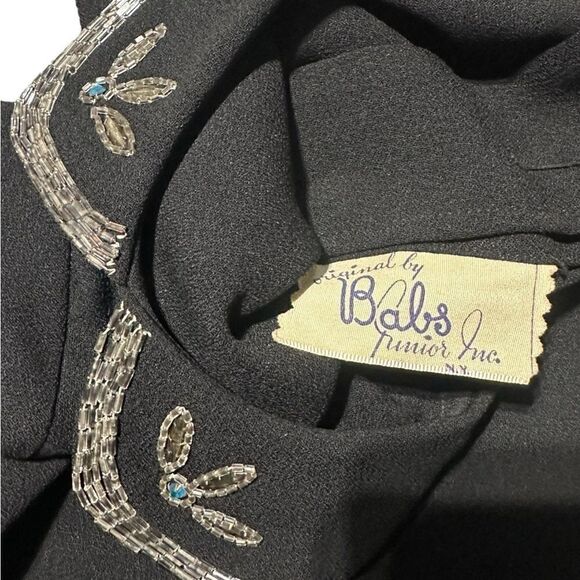 Babs Junior 1940s True Vintage Black Crepe Peplum Dress with Beaded Trimming - Picture 16 of 16